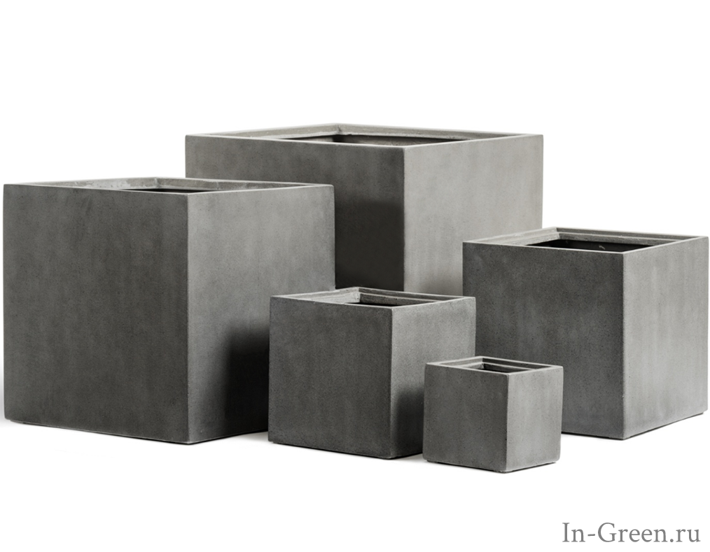 Кашпо Effectory Beton куб (без технического кашпо), тёмно-серый бетон, от 20 до 60 см