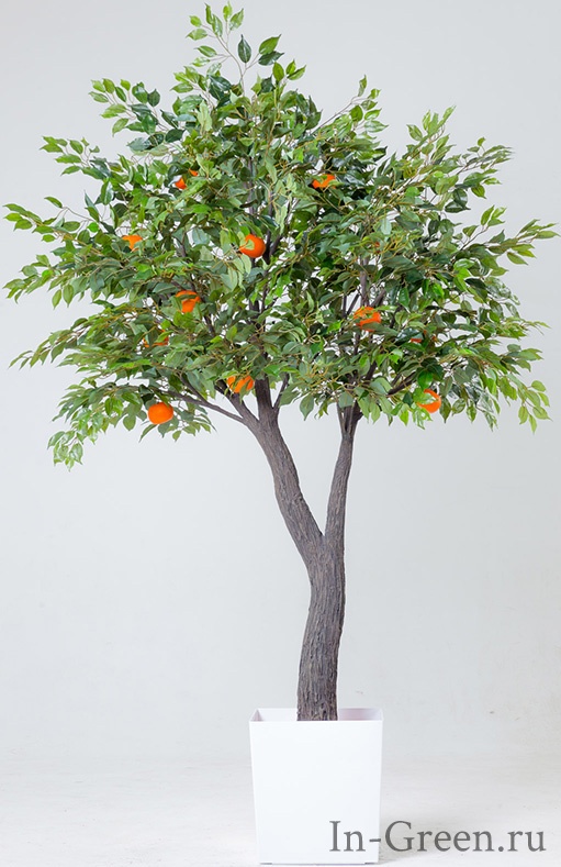 Мандариновое дерево искусственное с плодами в техническом кашпо | 250 см