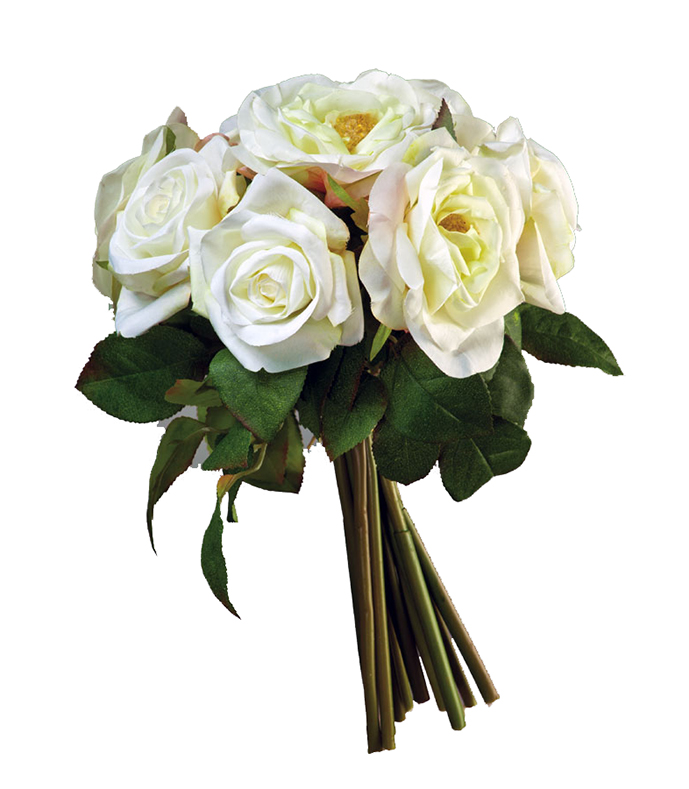 Розы (связка) бело-зелёные с розовой рубашкой | 35 см