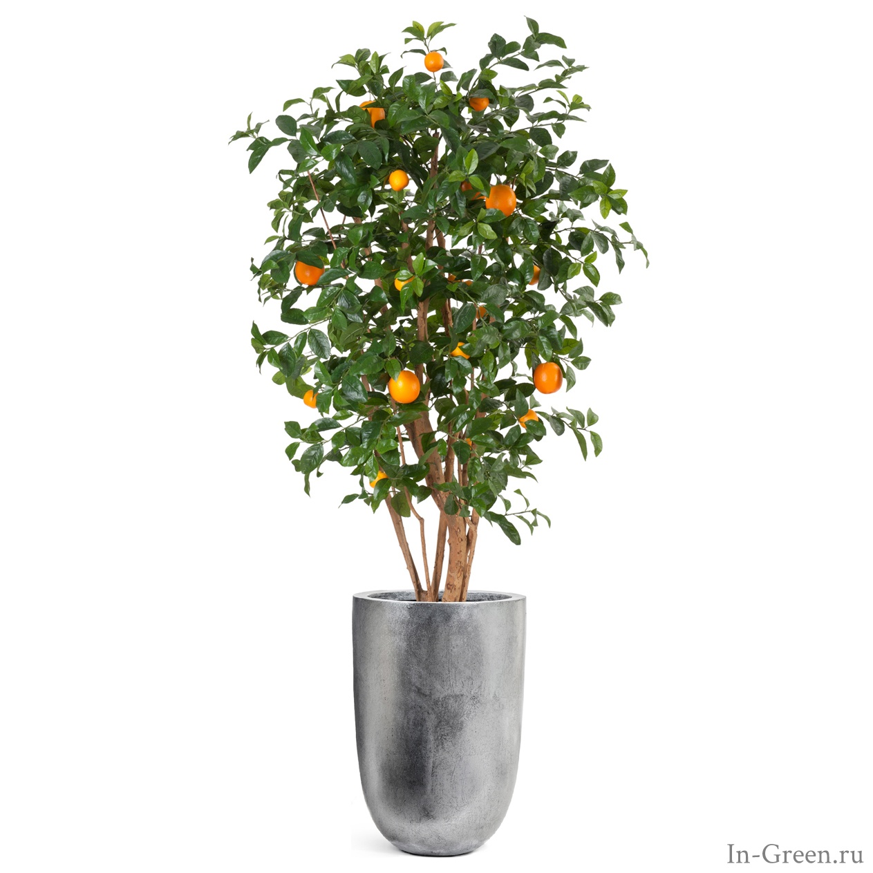 Апельсиновое дерево искусственное с плодами в кашпо cеребро | 180 см